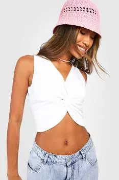 Укороченный топ в ребрику передней части twist Boohoo, белый