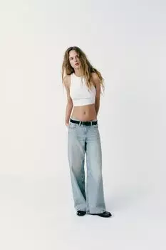 Укороченный топ в ребрику ZARA, белый