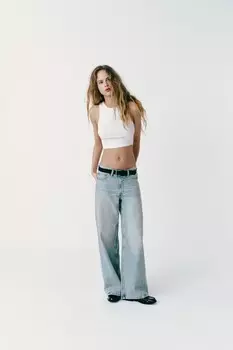 Укороченный топ в ребрику ZARA, белый