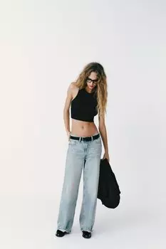 Укороченный топ в ребрику ZARA, черный