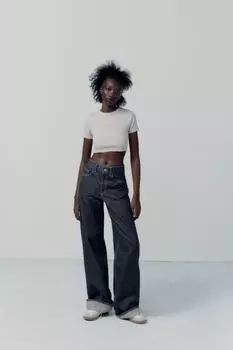 Укороченный топ в ребрую с эффектом faded-эффект ZARA, жемчужно-серый