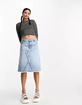 Укороченный топ в рубчик с длинными рукавами и черно-белой полоской Noisy May