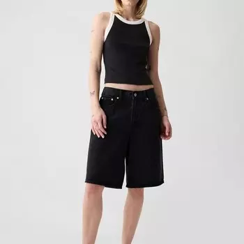 Укороченный топ в рубчик с халтер-воротником Gap, черный