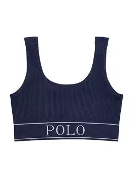 Укороченный топ в рубчик с логотипом Polo Ralph Lauren, нави