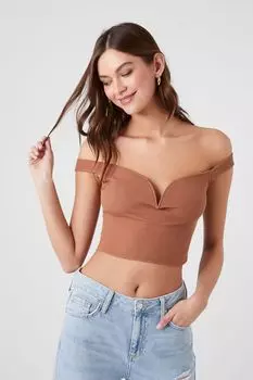Укороченный топ в рубчик с открытыми плечами Forever 21, коричневый