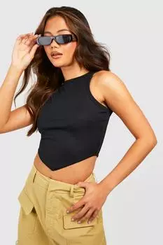 Укороченный топ в рубчик с v-образным подолом Boohoo, черный