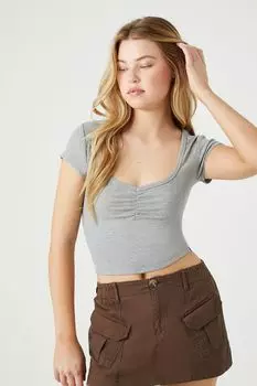 Укороченный топ в рубчик со сборками Forever 21, серый