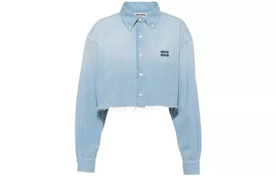 Укороченный топ женский синий Miu Miu