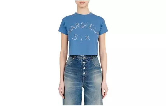 Укороченный топ женский синий Mm6 Maison Margiela