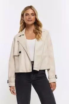Укороченный тренч из искусственной кожи River Island, бежевый