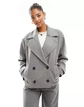 Укороченный тренчкот из шерсти серого цвета Pull&Bear