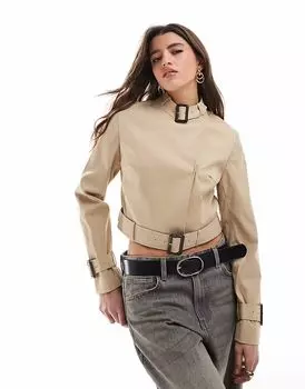 Укороченный тренчкот с пряжкой на поясе ASOS DESIGN в каменном цвете