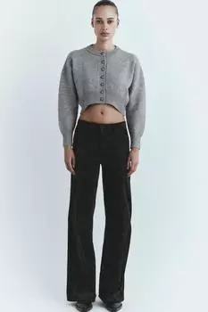 Укороченный трикотажный кардиган ZARA, серый мергель