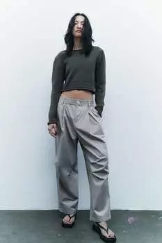 Укороченный трикотажный свитер с открытой спиной ZARA, серый мергель