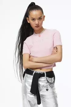 Укороченный трикотажный топ H&amp;M, светло-розовый/блэкпинк