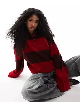 Укороченный трикотажный топ-поло в красную полоску ASOS DESIGN