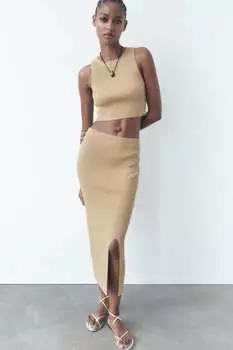 Укороченный трикотажный топ с металлизированной нитью ZARA, золотой
