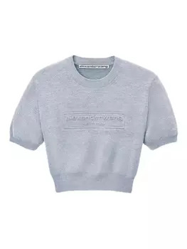Укороченный трикотажный топ с тисненым логотипом Alexander Wang, серый