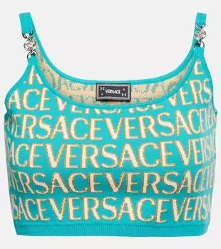 Укороченный трикотажный топ Versace Allover VERSACE, синий