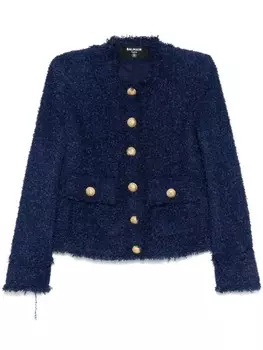 Укороченный твидовый пиджак Balmain, синий