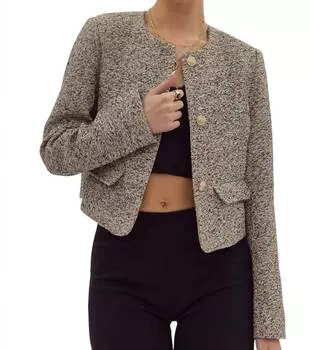 Укороченный твидовый пиджак черного цвета entro