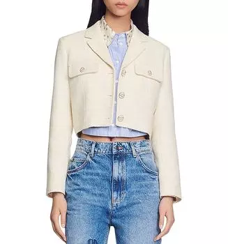 Укороченный твидовый пиджак Edma Sandro, слоновая кость/кремовый