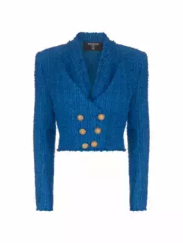 Укороченный твидовый жакет Balmain, синий