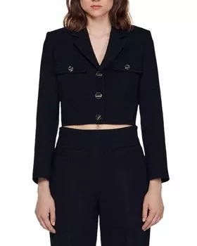 Укороченный твидовый жакет Edma Sandro, цвет Black