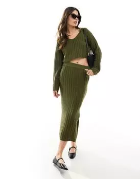 Укороченный вязаный джемпер цвета хаки с открытой строчкой ASOS DESIGN