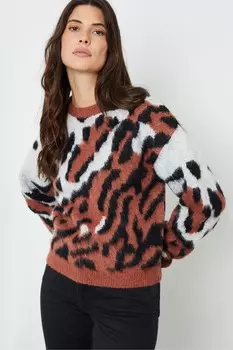 Укороченный вязаный джемпер с леопардовым принтом Another Sunday, оранжевый