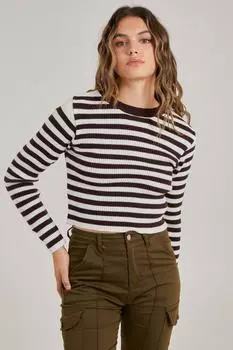 Укороченный вязаный джемпер в полоску Pink Vanilla, коричневый