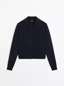 Укороченный вязаный кардиган из 100% шерсти Massimo Dutti, синий
