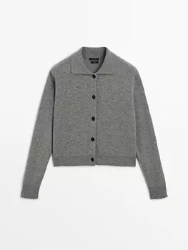 Укороченный вязаный кардиган из 100% шерсти Massimo Dutti, серый