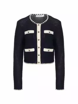 Укороченный вязаный кардиган Self-Portrait, тёмно-синий