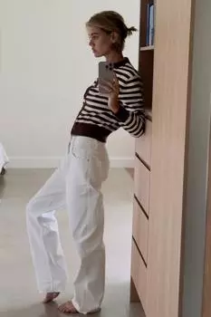 Укороченный вязаный кардиган в полоску ZARA, цвет Brown/Ecru