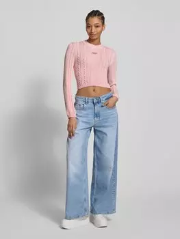 Укороченный вязаный свитер из чистого хлопка Tommy Jeans, светло-розовый