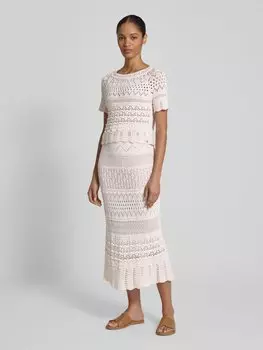 Укороченный вязаный свитер с ажурной вышивкой Marc Cain, экрю