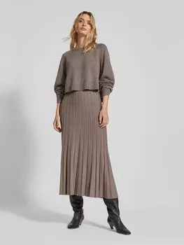 Укороченный вязаный свитер с круглым вырезом Oui, серо-коричневый