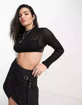 Укороченный вязаный топ ASOS из прозрачной пряжи черного цвета