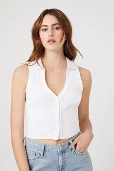 Укороченный вязаный топ без рукавов в рубчик Forever 21, белый