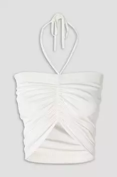 Укороченный вязаный топ Paula's Ibiza со сборками и воротником-хомутом Loewe, белый