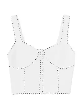 Укороченный вязаный топ со стразами Sandro, белый
