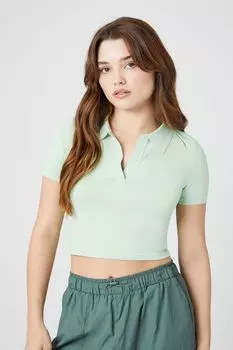 Укороченный вязаный топ-свитер Forever 21, зеленый