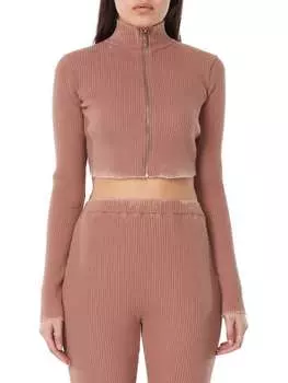 Укороченный вязаный жакет Eleven Paris в рубчик, beaver beige