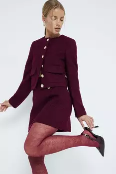 Укороченный жакет из букле без воротника River Island, красный
