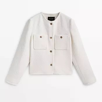 Укороченный жакет Massimo Dutti Textured With Golden Buttons, кремовый
