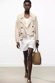 Укороченный жакет с эластичным низом ZARA, экрю