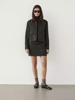 Укороченный жакет с узором «ёлочка» Massimo Dutti, коричневый