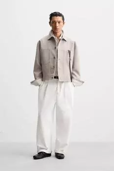 Укороченный жакет в клетку ZARA, бежевый