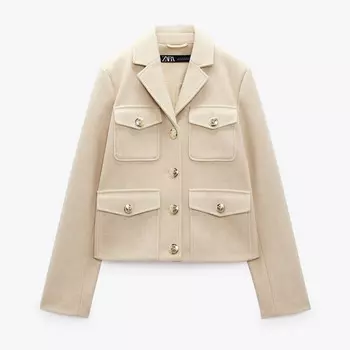 Укороченный жакет Zara Golden Buttons, бежевый